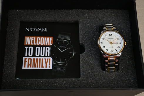 Niovani Classic (Two Tone 14K Genuine Gold Plating) - Men's Watch - Stainless Steel Strap - Date & Day Function - 1 Year Warranty - Water Resistance