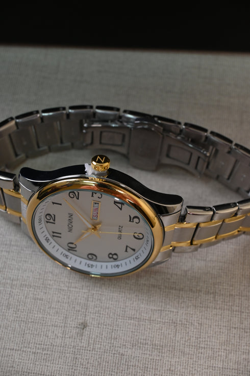 Niovani Classic (Two Tone 14K Genuine Gold Plating) - Men's Watch - Stainless Steel Strap - Date & Day Function - 1 Year Warranty - Water Resistance