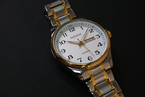 Niovani Classic (Two Tone 14K Genuine Gold Plating) - Men's Watch - Stainless Steel Strap - Date & Day Function - 1 Year Warranty - Water Resistance