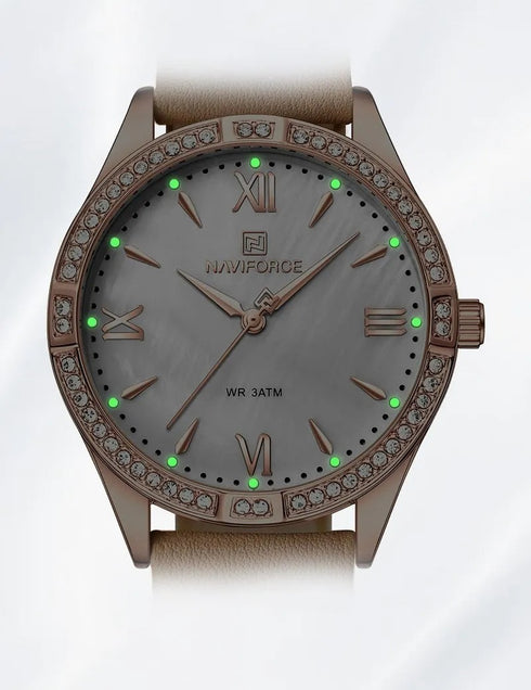 Naviforce Women's Watch - Camel Brown & Mother of Pearl Dial - Ultrasoft Leather Strap - 1 Year Warranty