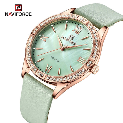 Naviforce Women's Watch - Lime Green & Mother of Pearl Dial - Ultrasoft Leather Strap - 1 Year Warranty