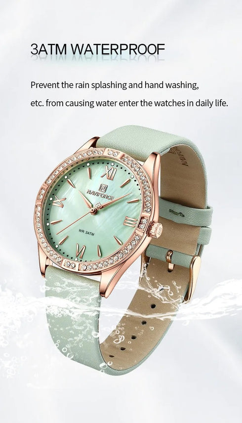Naviforce Women's Watch - Lime Green & Mother of Pearl Dial - Ultrasoft Leather Strap - 1 Year Warranty