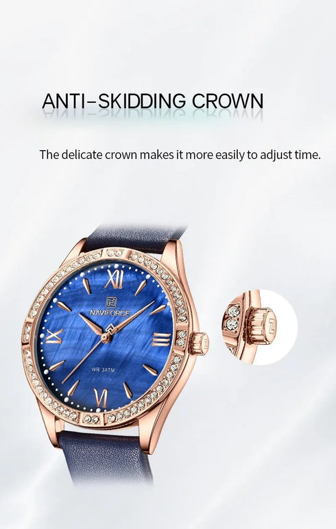 Naviforce Women's Watch - Deep Blue & Mother of Pearl Dial - Ultrasoft Leather Strap - 1 Year Warranty