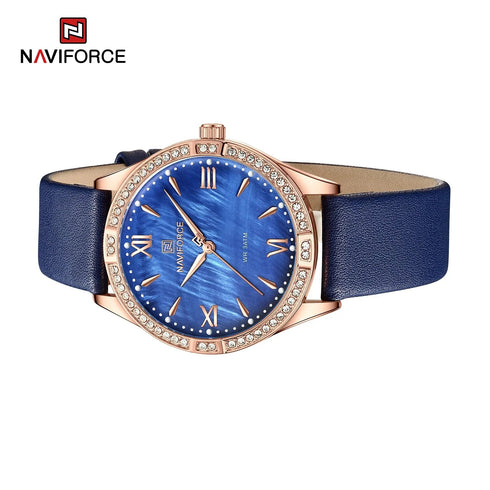 Naviforce Women's Watch - Deep Blue & Mother of Pearl Dial - Ultrasoft Leather Strap - 1 Year Warranty