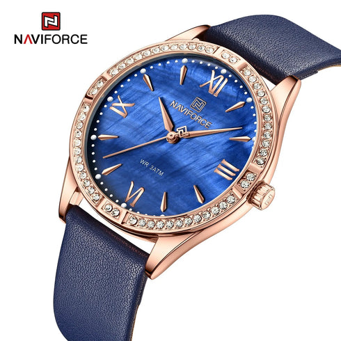 Naviforce Women's Watch - Deep Blue & Mother of Pearl Dial - Ultrasoft Leather Strap - 1 Year Warranty