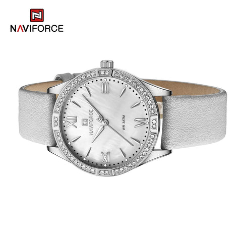 Naviforce Women's Watch - Classic Grey & Mother of Pearl Dial - Ultrasoft Leather Strap - 1 Year Warranty