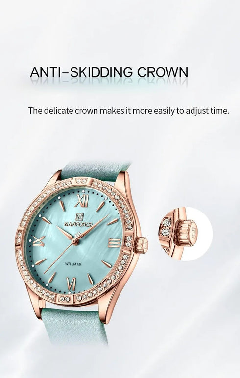 Naviforce Women's Watch - Baby Blue & Mother of Pearl Dial - Ultrasoft Leather Strap - 1 Year Warranty