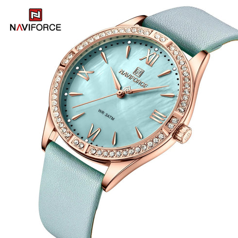 Naviforce Women's Watch - Baby Blue & Mother of Pearl Dial - Ultrasoft Leather Strap - 1 Year Warranty