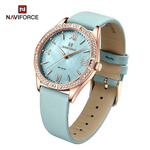 Naviforce Women's Watch - Baby Blue & Mother of Pearl Dial - Ultrasoft Leather Strap - 1 Year Warranty