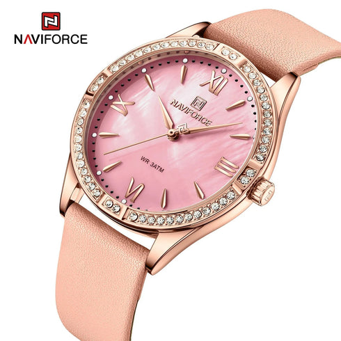 Naviforce Women's Watch - Camel Brown & Pink Mother of Pearl Dial - Ultrasoft Leather Strap - 1 Year Warranty