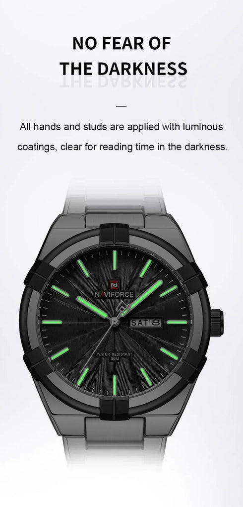 Naviforce Men's Watch - Sparkling Black & Silver - Date & Day Feature - Steel Strap - 1 Year Warranty