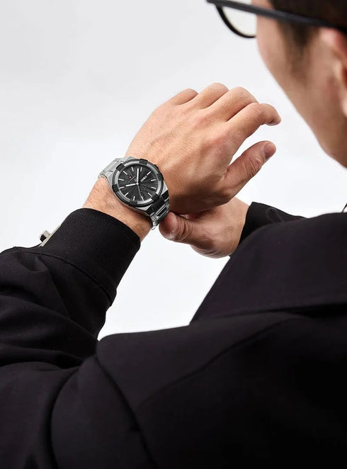 Naviforce Men's Watch - Sparkling Black & Silver - Date & Day Feature - Steel Strap - 1 Year Warranty