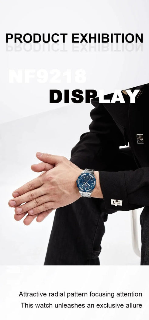 Naviforce Men's Watch - Sparkling Blue & Silver - Date & Day Feature - Steel Strap - 1 Year Warranty