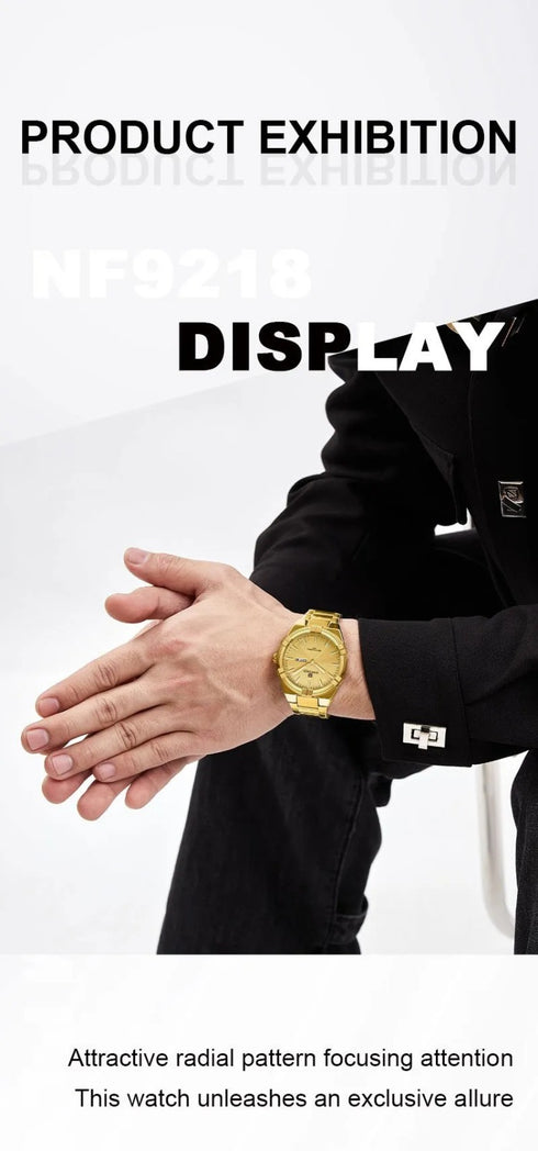 Naviforce Men's Watch - Sparkling Gold Plated - Date & Day Feature - Steel Strap - 1 Year Warranty