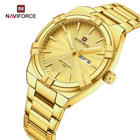 Naviforce Men's Watch - Sparkling Gold Plated - Date & Day Feature - Steel Strap - 1 Year Warranty