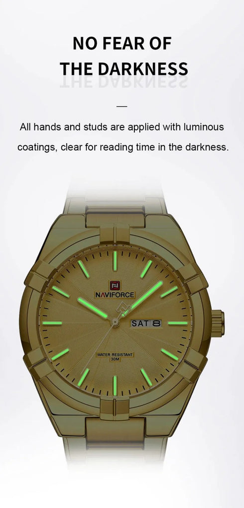 Naviforce Men's Watch - Sparkling Gold Plated - Date & Day Feature - Steel Strap - 1 Year Warranty