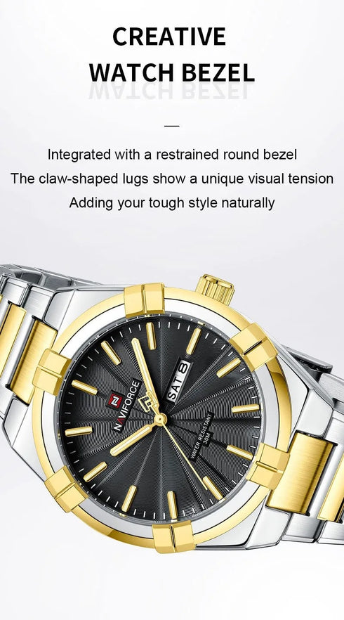 Naviforce Men's Watch - Classic Trio - Date & Day Feature - Steel Strap - 1 Year Warranty
