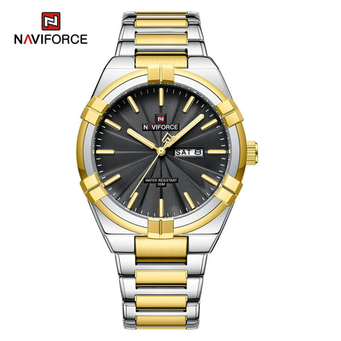 Naviforce Men's Watch - Classic Trio - Date & Day Feature - Steel Strap - 1 Year Warranty