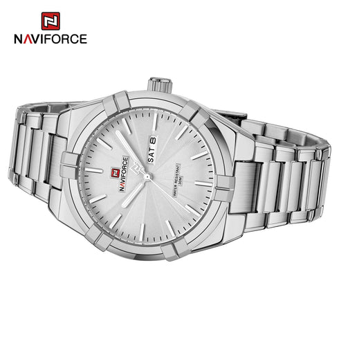 Naviforce Men's Watch - Sparkling Silver - Date & Day Feature - Steel Strap - 1 Year Warranty