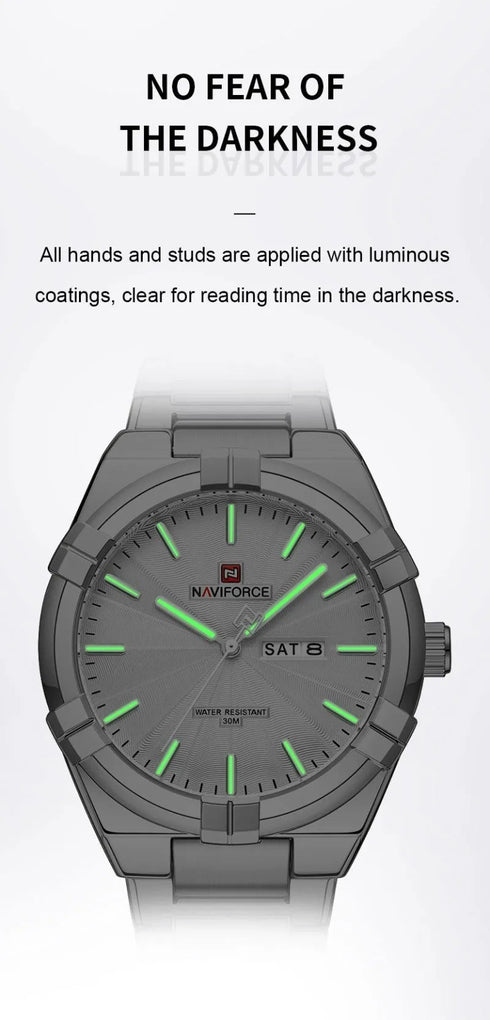 Naviforce Men's Watch - Sparkling Silver - Date & Day Feature - Steel Strap - 1 Year Warranty