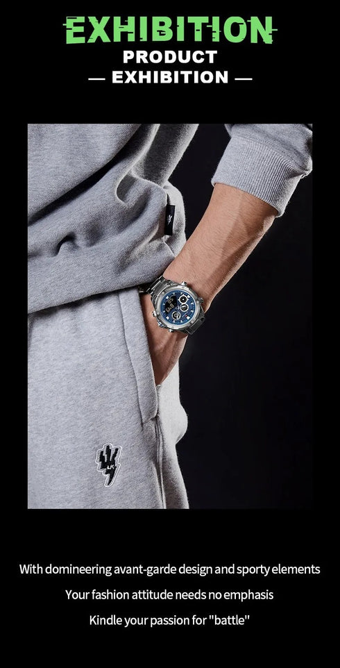 Naviforce Men's Watch - Analog + Digital - Sparkling Blue & Silver - Steel Strap - 1 Year Warranty