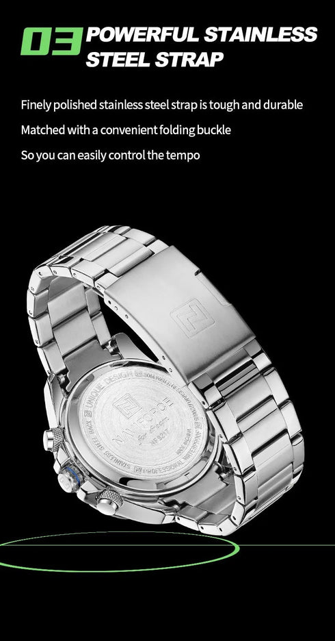 Naviforce Men's Watch - Analog + Digital - Sparkling Blue & Silver - Steel Strap - 1 Year Warranty