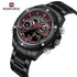 Naviforce Men's Watch - Analog + Digital - Sparkling Black & Red - Steel Strap - 1 Year Warranty
