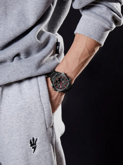 Naviforce Men's Watch - Analog + Digital - Sparkling Black & Red - Steel Strap - 1 Year Warranty