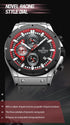 Naviforce Men's Watch - Chronograph - Sparkling Black & Red - Genuine Leather Strap - 1 Year Warranty