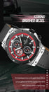 Naviforce Men's Watch - Chronograph - Sparkling Black & Red - Genuine Leather Strap - 1 Year Warranty