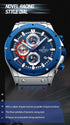 Naviforce Men's Watch - Chronograph - Sparkling Blue & Red - Genuine Leather Strap - 1 Year Warranty