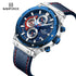 Naviforce Men's Watch - Chronograph - Sparkling Blue & Red - Genuine Leather Strap - 1 Year Warranty