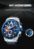 Naviforce Men's Watch - Chronograph - Sparkling Blue & Red - Genuine Leather Strap - 1 Year Warranty