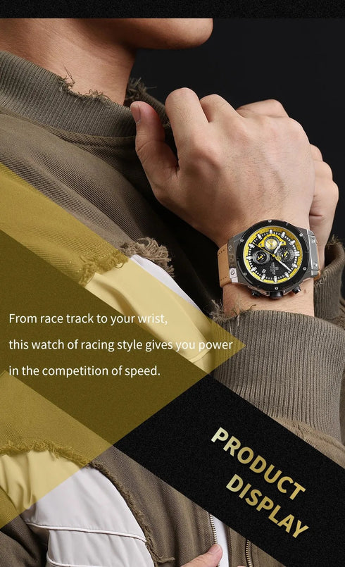 Naviforce Men's Watch - Chronograph - Camel Brown & Black - Genuine Leather Strap - 1 Year Warranty