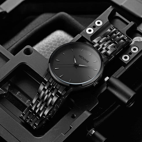 Niovani Regal (Classy Black) - Men's Watch - Stainless Steel Strap - 1 Year Warranty - Water Resistance