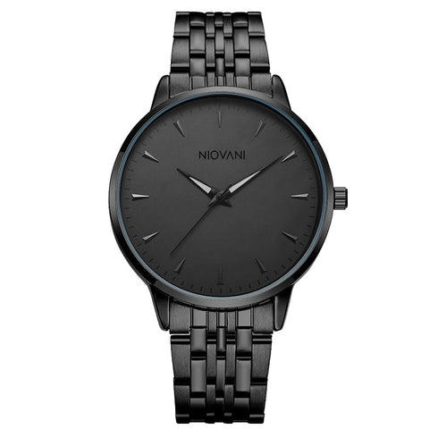 Niovani Regal (Classy Black) - Men's Watch - Stainless Steel Strap - 1 Year Warranty - Water Resistance