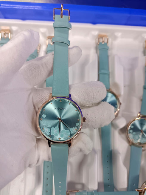 Niovani Wonderland (Turquoise Blue) - Women's Watch - Soft Genuine Leather Strap - 1 Year Warranty - Water Resistance