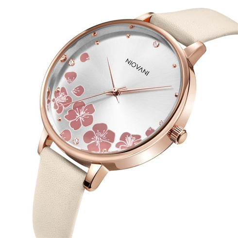 Niovani Wonderland (Rose Blush) - Women's Watch - Soft Genuine Leather Strap - 1 Year Warranty - Water Resistance