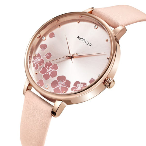 Niovani Wonderland (Petal Pink) - Women's Watch - Soft Genuine Lesther Strap - 1 Year Warranty - Water Resistance