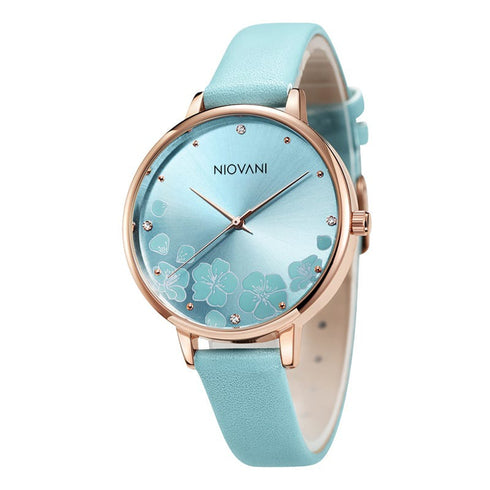Niovani Wonderland (Turquoise Blue) - Women's Watch - Soft Genuine Leather Strap - 1 Year Warranty - Water Resistance