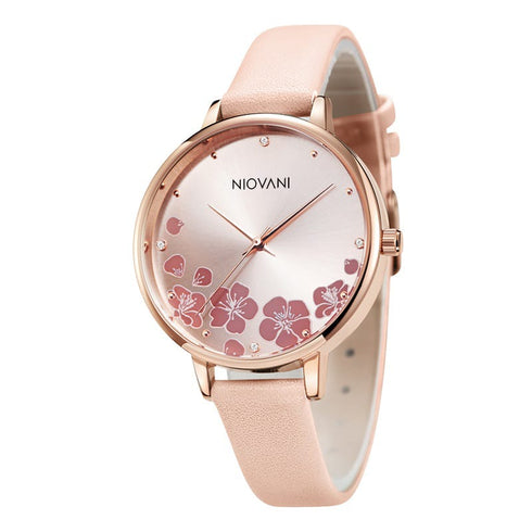 Niovani Wonderland (Petal Pink) - Women's Watch - Soft Genuine Lesther Strap - 1 Year Warranty - Water Resistance