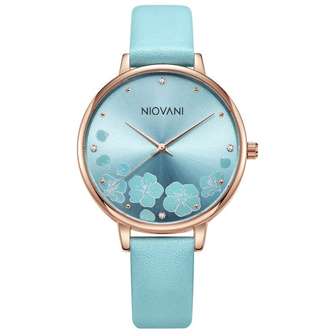 Niovani Wonderland (Turquoise Blue) - Women's Watch - Soft Genuine Leather Strap - 1 Year Warranty - Water Resistance