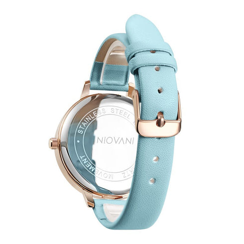 Niovani Wonderland (Turquoise Blue) - Women's Watch - Soft Genuine Leather Strap - 1 Year Warranty - Water Resistance