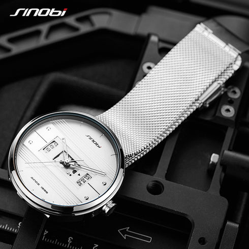 Sinobi Modern Art - Men's Watch - Water Resistant! - Classic Silver! - Stainless Steel Strap! - 1 Year Warranty! - Ultra Slim!