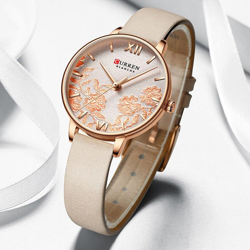 Curren Women's Secret Garden! - Brown & Rose Gold! - Ultra Soft Leather! - Water Resistant! - Box Packaging! - 1 Year Warranty!