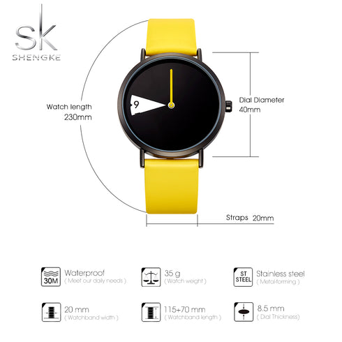 Shengke Window - Women's Watch -Vibrant Yellow & Classic Black - Genuine Leather - 1 Year Warranty - Water Resistant! - Free Box Packaging!
