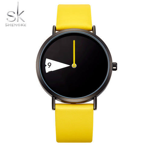 Shengke Window - Women's Watch -Vibrant Yellow & Classic Black - Genuine Leather - 1 Year Warranty - Water Resistant! - Free Box Packaging!