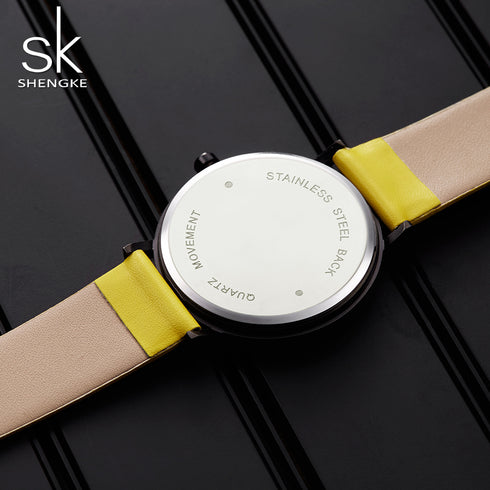 Shengke Window - Women's Watch -Vibrant Yellow & Classic Black - Genuine Leather - 1 Year Warranty - Water Resistant! - Free Box Packaging!
