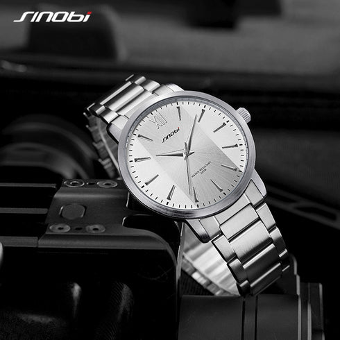 Sinobi Gentleman - Men's Watch - Classic Silver! - Water Resistant! - Stainless Steel Strap! - 1 Year Warranty! - Ultra Slim!