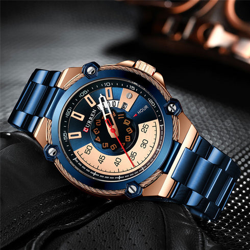 Curren Mystery - Men's Watch - Sparkling Blue & Gold - 1 Year Warranty - Water Resistance - Free box Packaging!